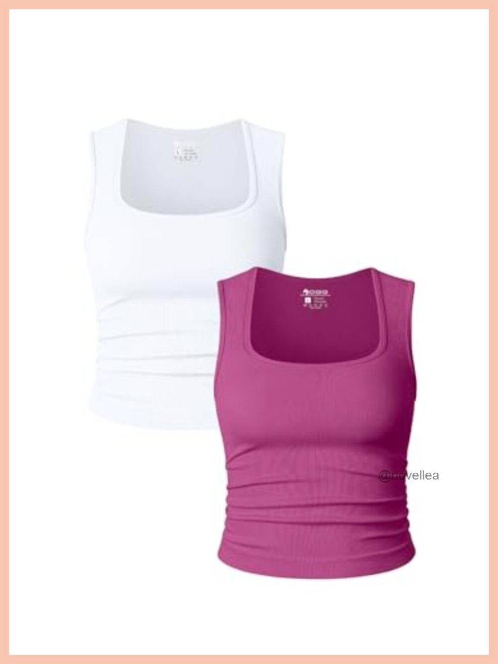 OQQ 2 Piece Crop Tops Square Neck Tank Shirts Slim Fit Sleeveless